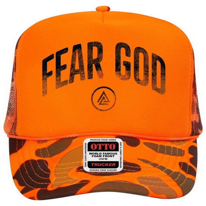 Fear God Trucker Hat - Neon Orange/Camo