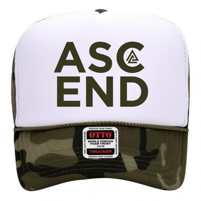 Ascend Trucker Hat - White/Olive Green/Camo