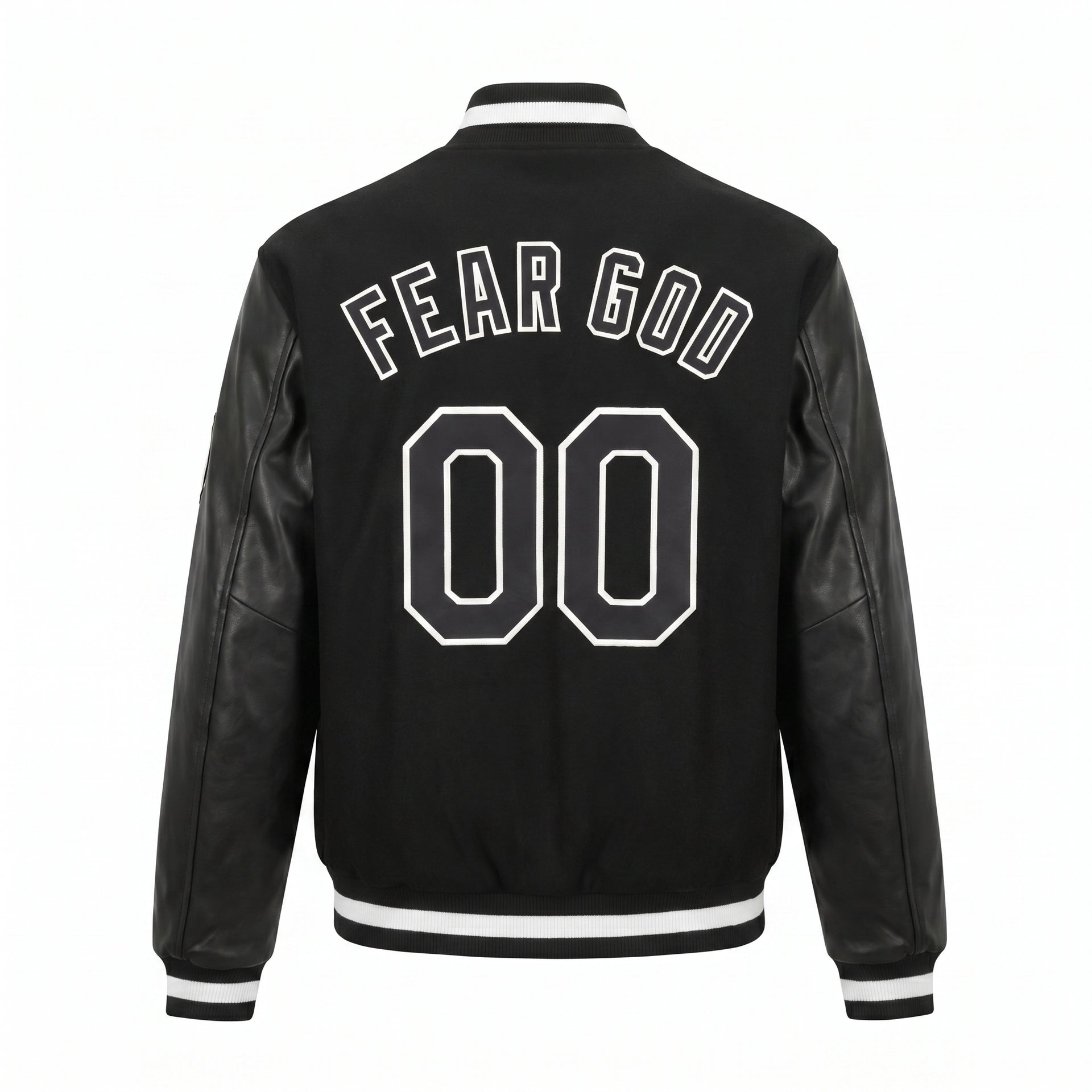 Black and White Bomber Full-Snap Varsity Letterman Fear God Jacket